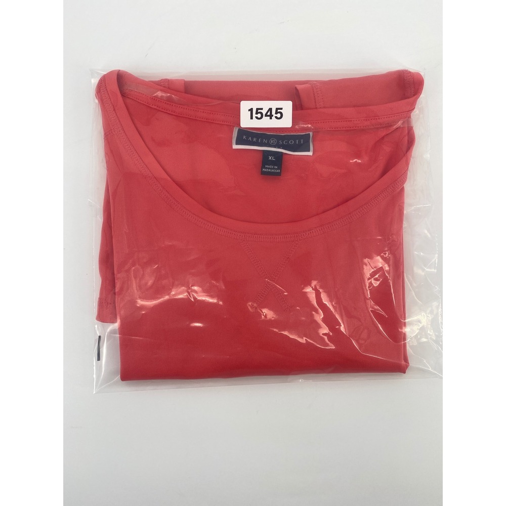 Karen Scott Sport Sleeveless Top XL Coral Pink Activewear V-Stitch Excellent - Picture 7 of 7